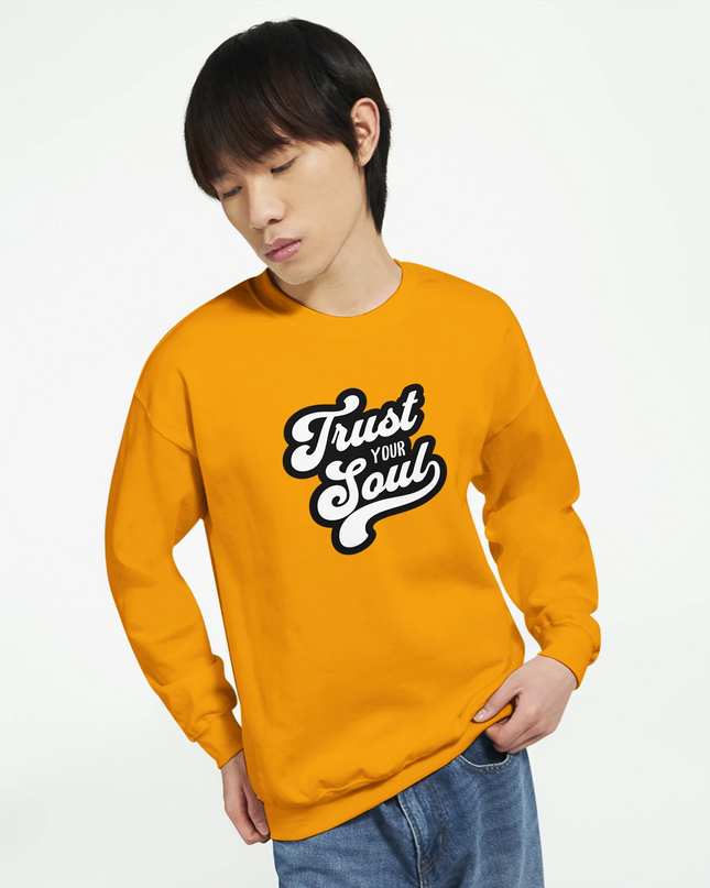 Bold typography sweatshirt promoting soulful confidence and belief
