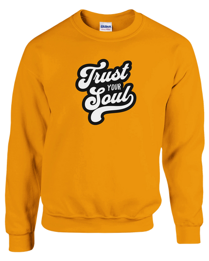 Model wearing relaxed-fit Trust Your Soul sweatshirt casually styled