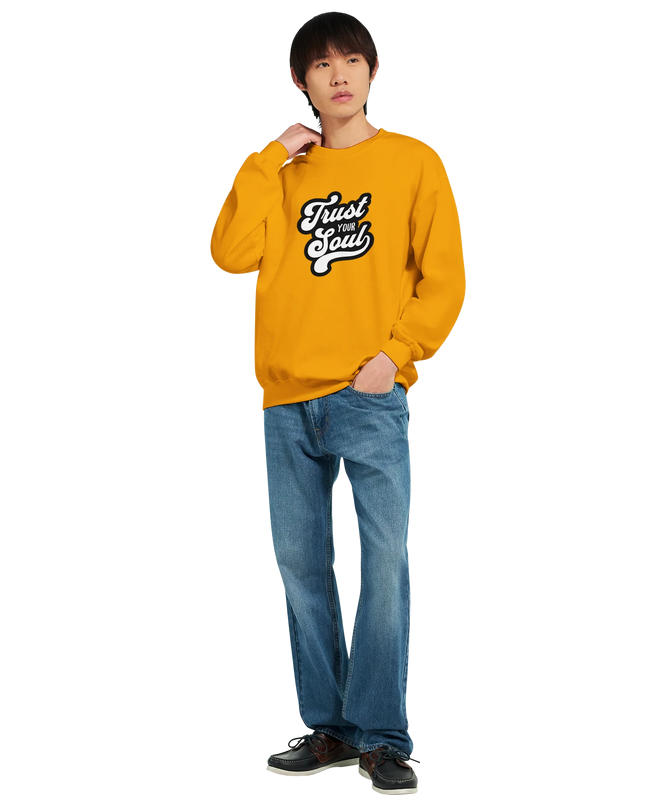 Lifestyle shot: sweatshirt paired with vinyl records and cozy decor